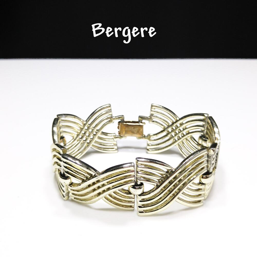Bergere Modernist Gold Tone Bracelet 1940s 1950s Vintage Jewelry Signed
